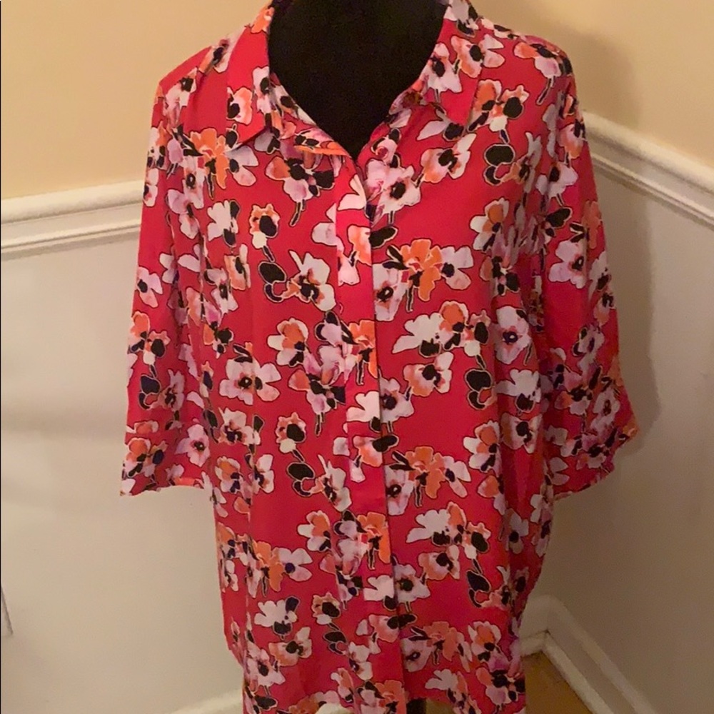 2 for $20 Woman Within red floral button down